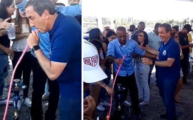 Candidato fuma narguilé e não usa máscara em festa durante campanha eleitoral