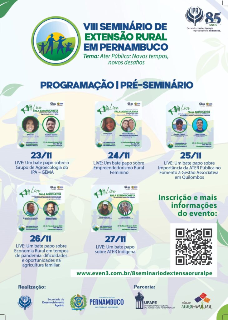 Seminário online e gratuito promovido pelo IPA reúne profissionais da área de Extensão Rural
