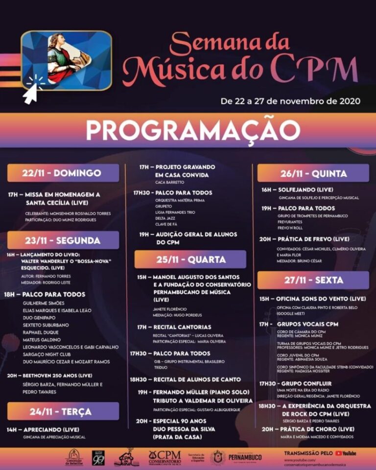 Semana da Música do CPM envolve tributos, recitais, palestras e oficinas