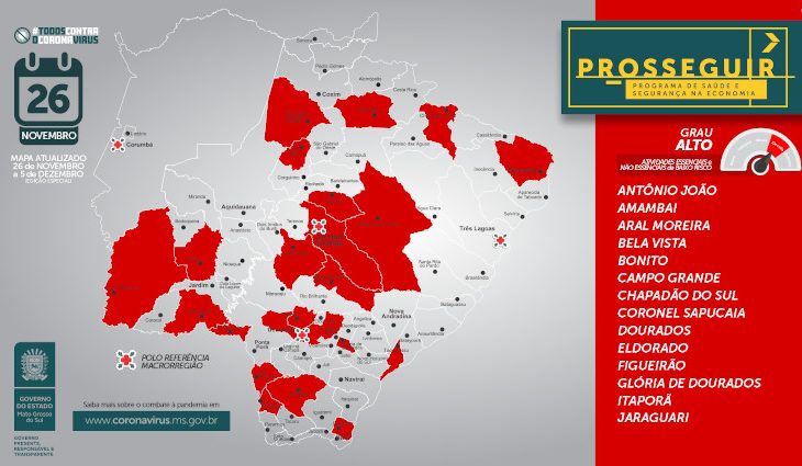 Prosseguir: Capital e mais 21 municípios estão na bandeira vermelha