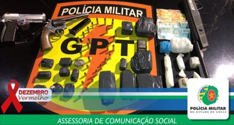 GPT de Catalão apreende 3 armas de fogo, 4kg de entorpecentes e munição